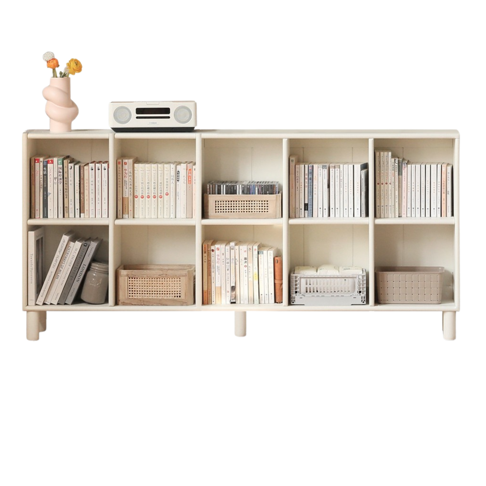 Poplar, Solid RubberWood Bookcase Free Combination Cream Style