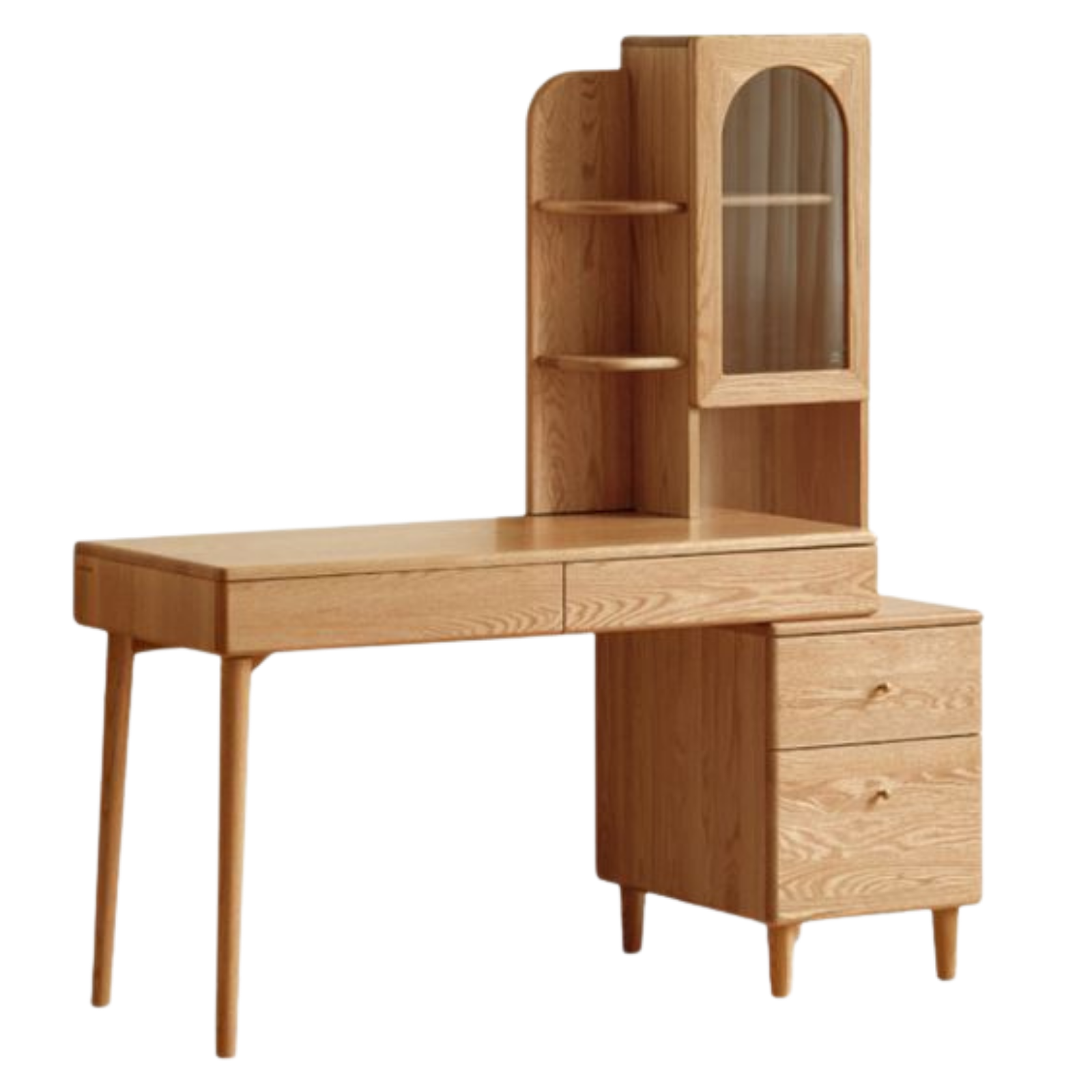 Oak Solid Wood Corner Office Desk with Integrated Bookshelf