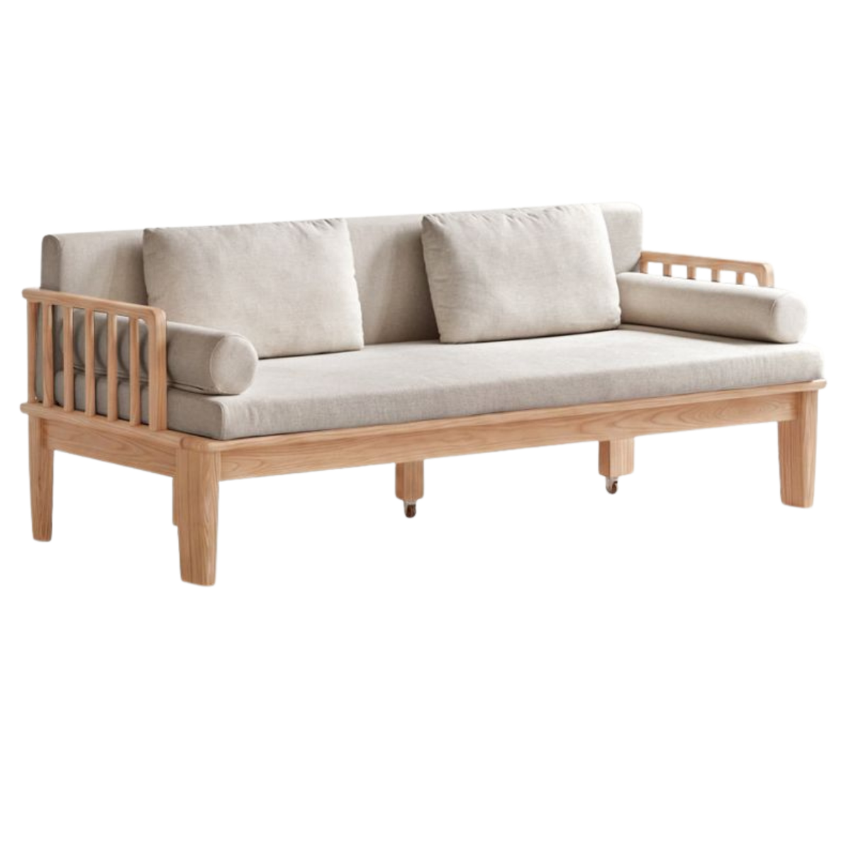 Black Walnut, Ash Solid Wood Daybed Sleeper Sofa with Slatted Wood Back and Arms