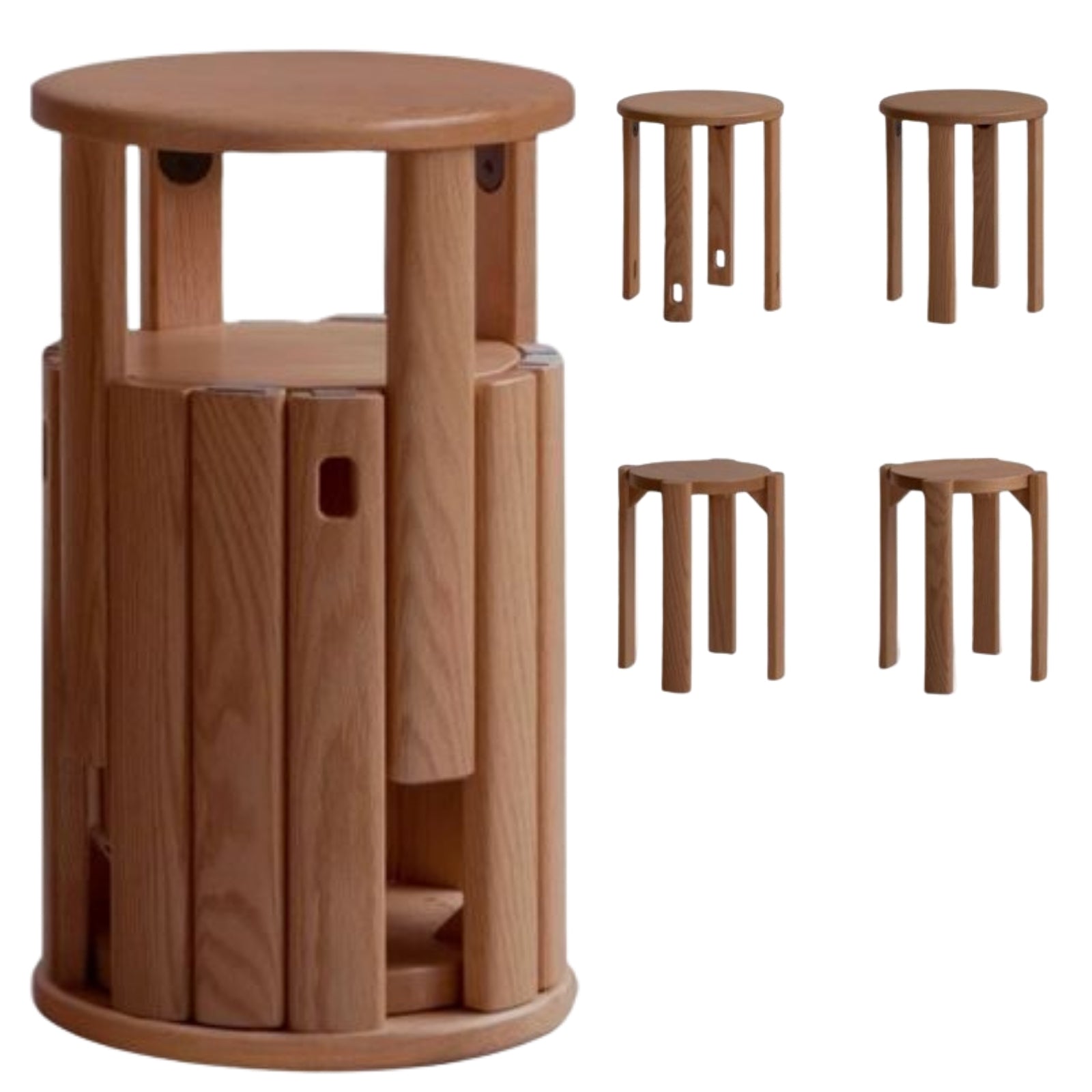Black Walnut, Ash Oak, Solid Rubberwood Solid Wood Stacking Stool