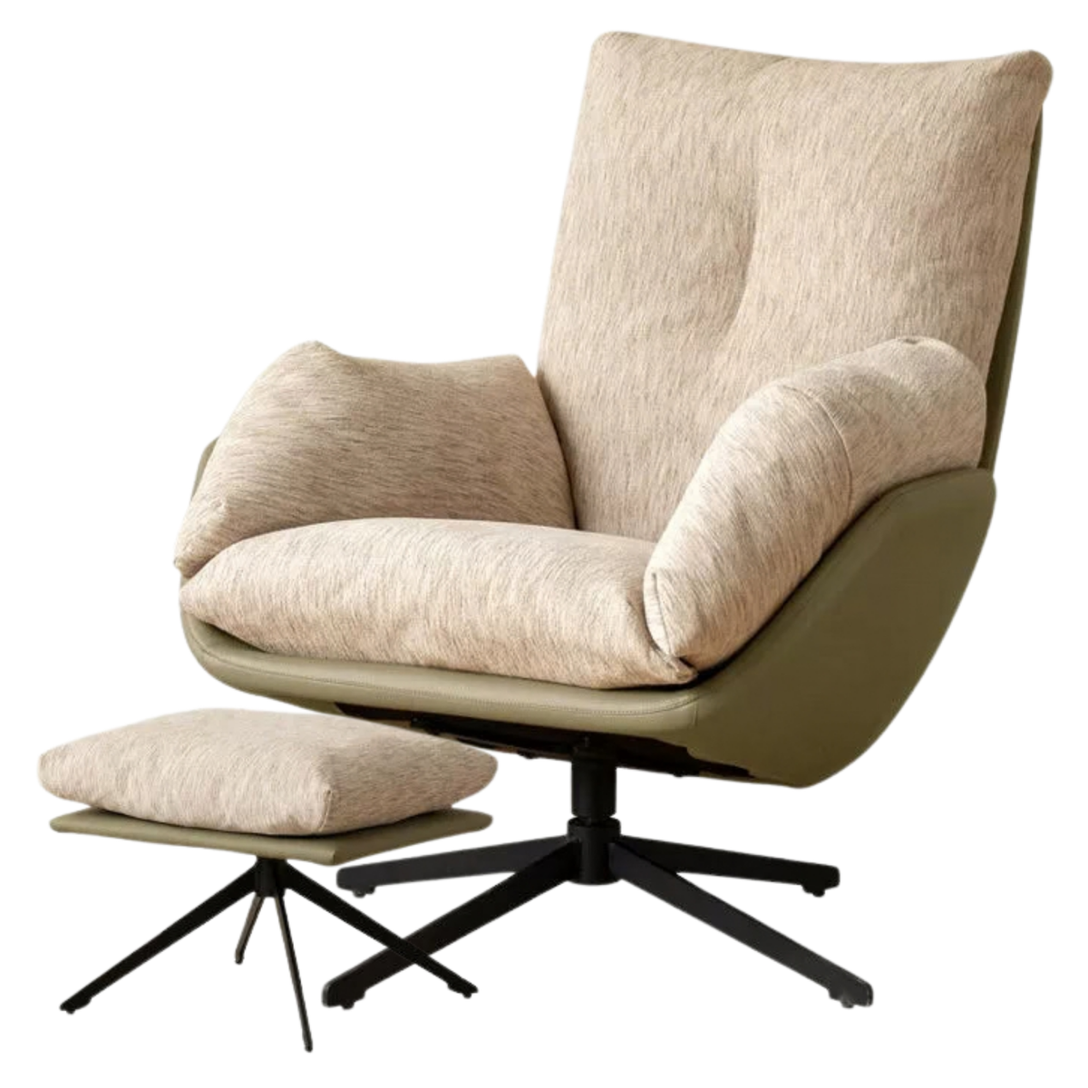 360° Swivel Lounge Chair with Removable Chenille Cushions and Optional Footrest