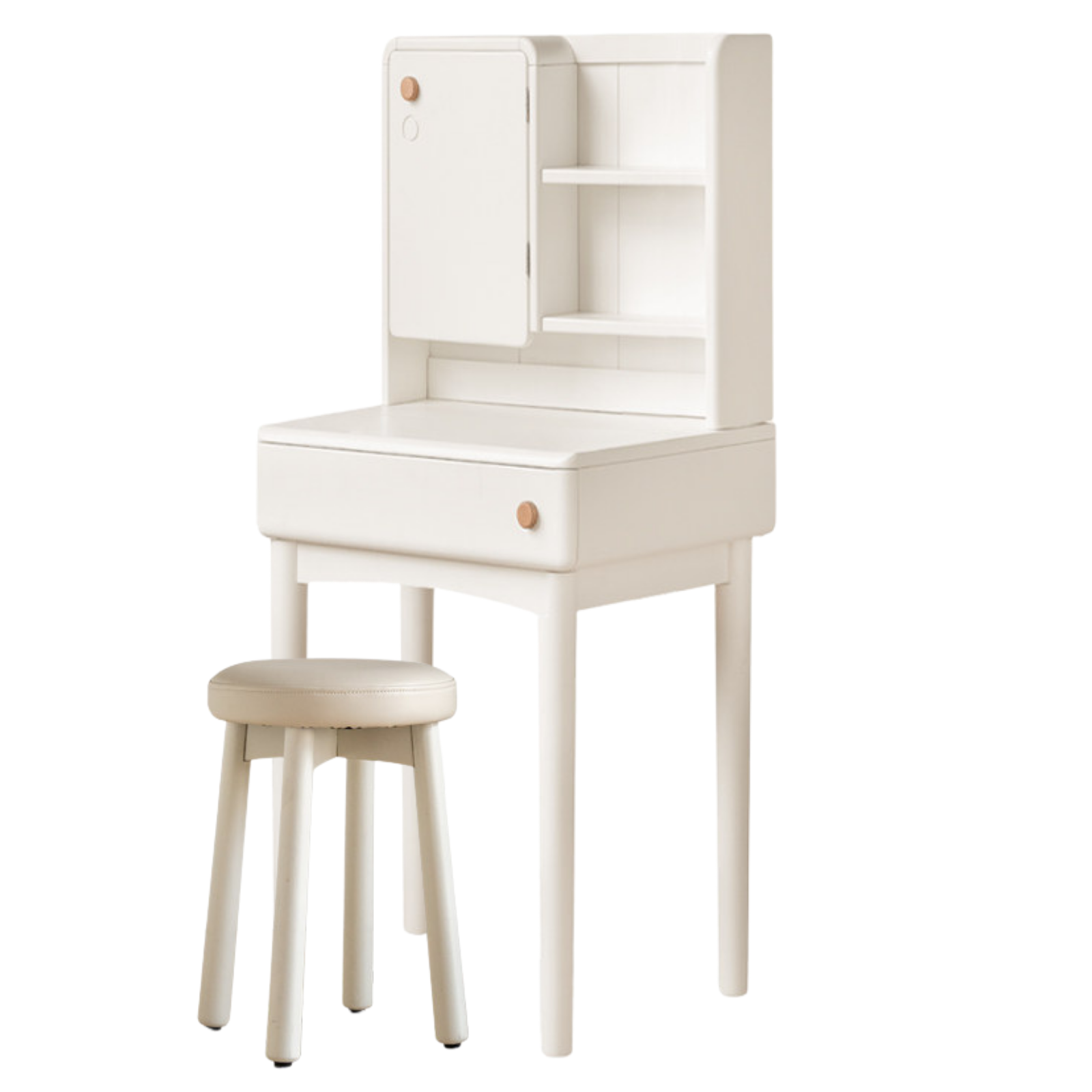 Solid Rubberwood Cream Style Vanity Table With Makeup Mirror.