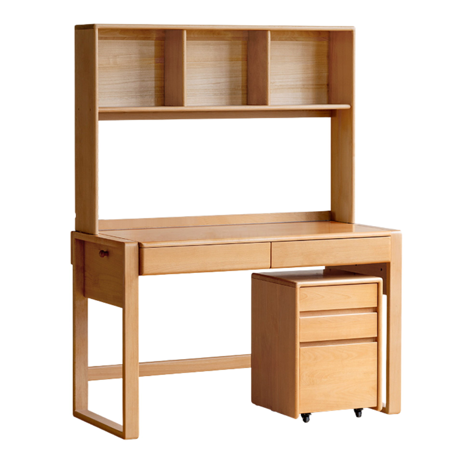 Beech Solid Wood Adjustable Height Children's Study Desk With Integrated Bookshelf