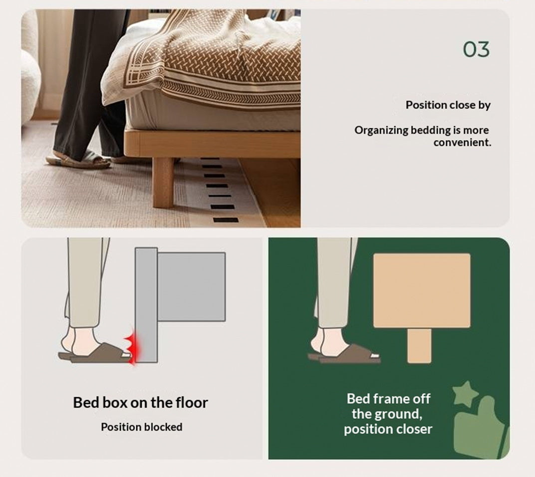 Beech, Rubberwood Solid Wood Platform Bed, Headboard-Free Bed with Flat Edge