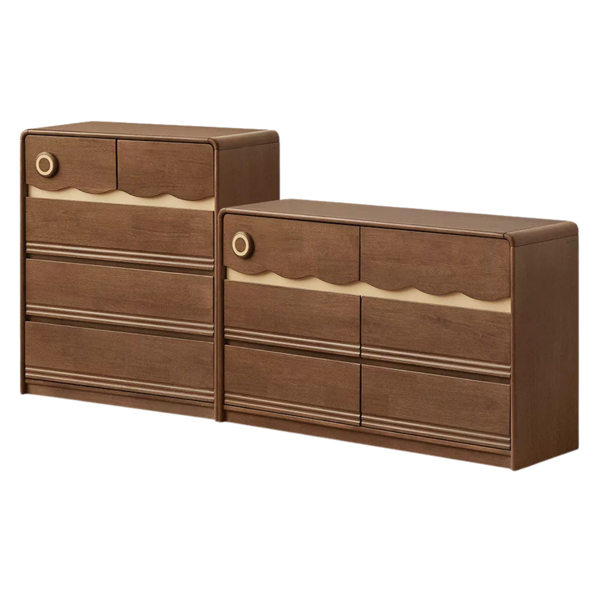 Beech Solid Wood, Solid RubberWood Scalloped Kids Dresser with Round Knobs