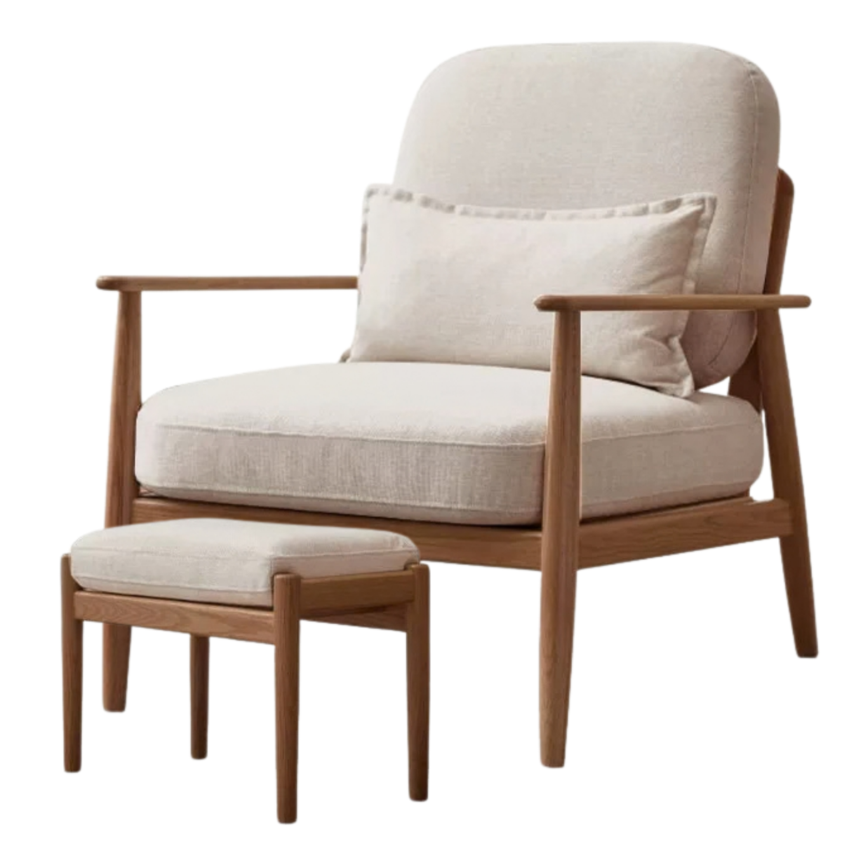 Oak Solid Wood Walnut Color Mid-Century Lounge Chair