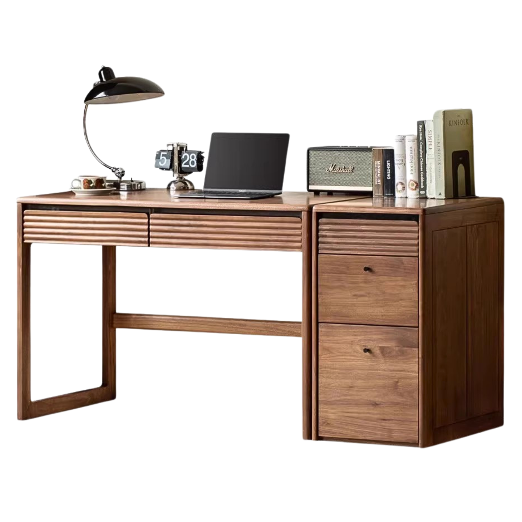 Black Walnut Solid wood desk Nordic with cabinet long table-