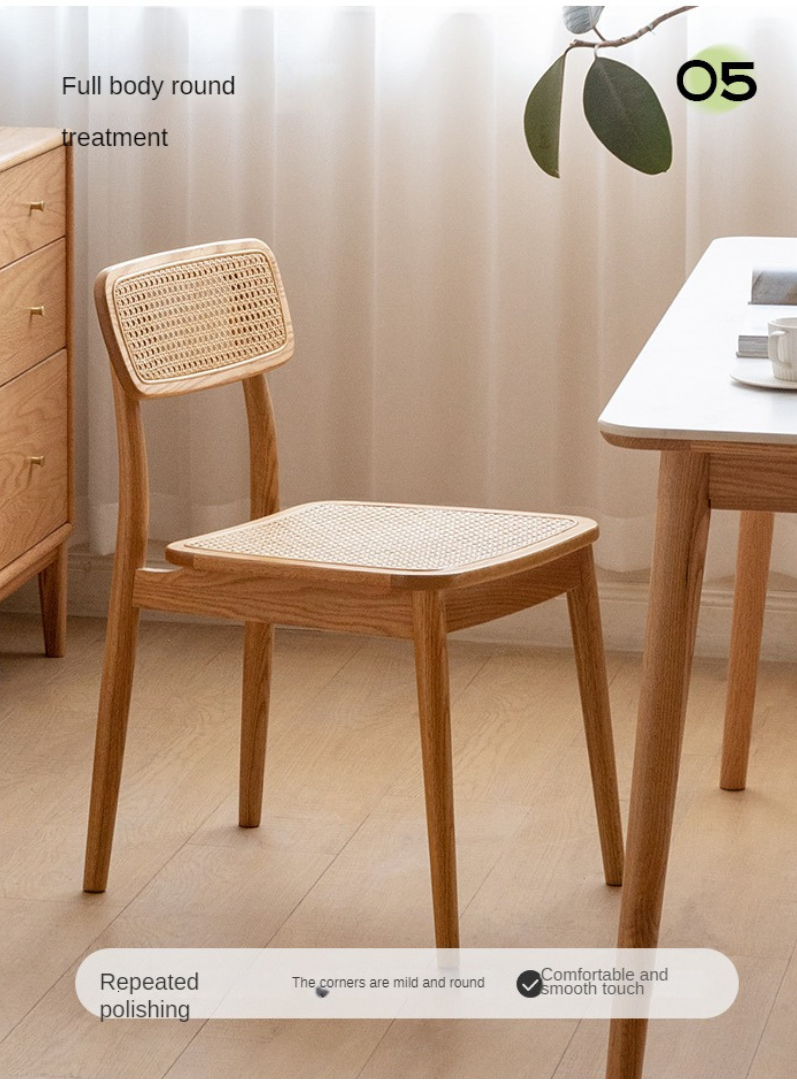 solid wood dining chair oak Nordic rattan chair restaurant home back ...