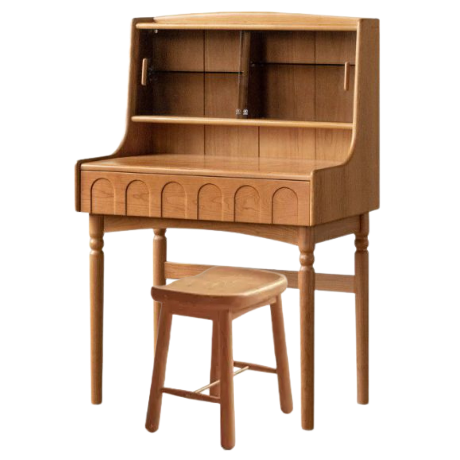 Cherry Solid Wood French Retro Vanity Table with Light