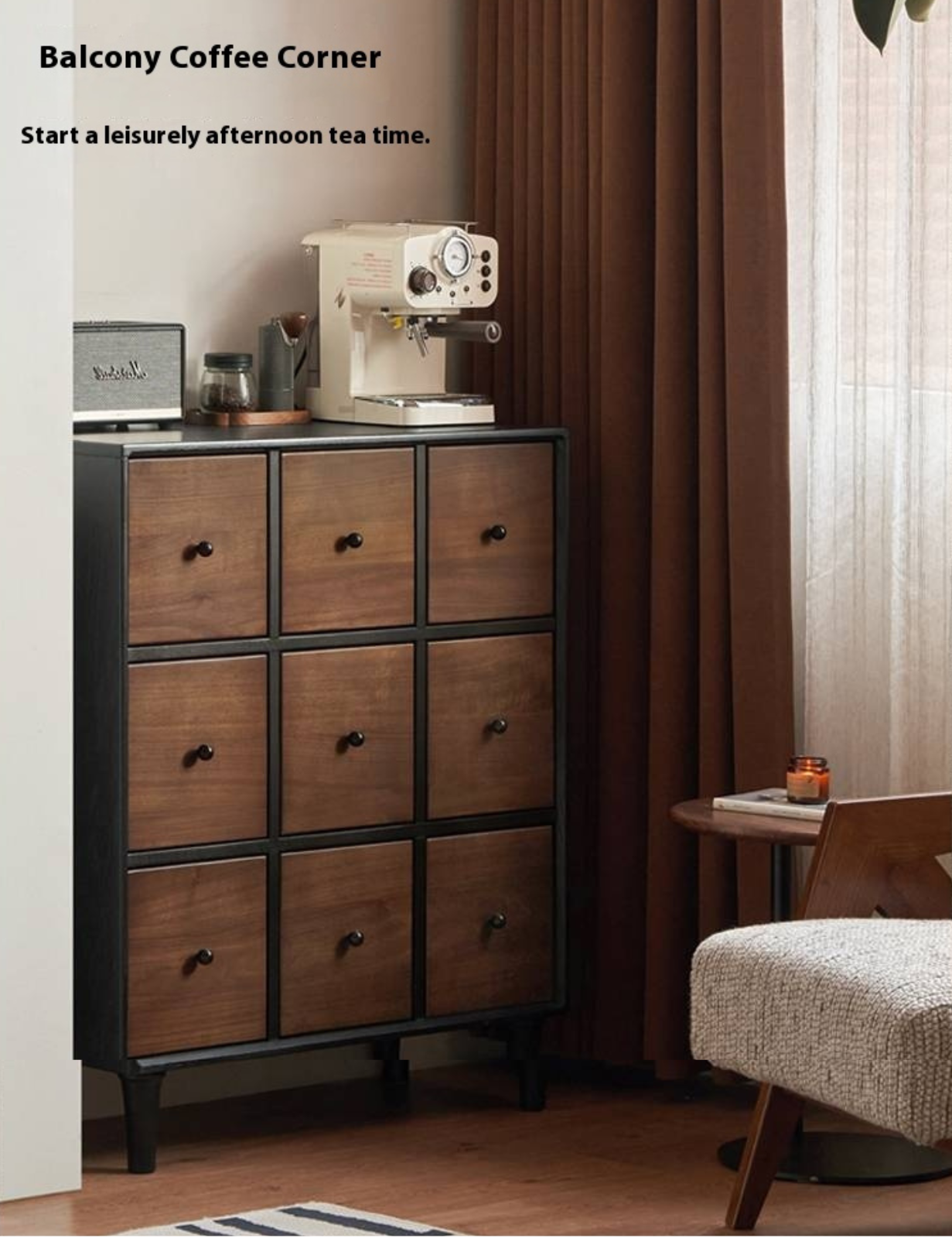 Black Walnut Solid Wood Italian Light Luxury Nine Drawer Drawer Cabinet