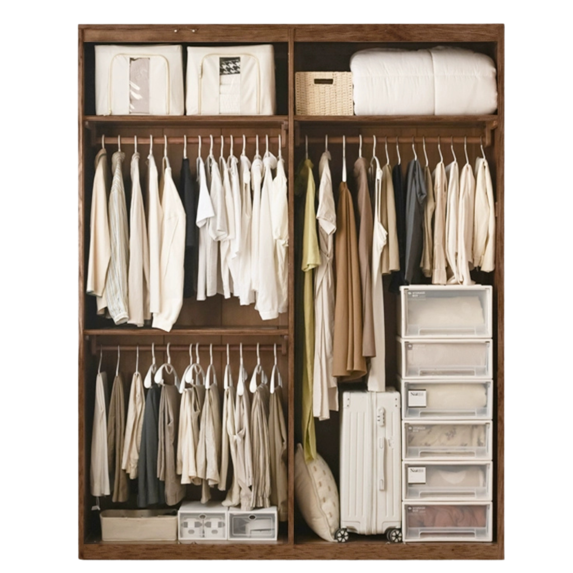 Black Walnut, Sandalwood Solid Wood Wardrobe Modern Simple.