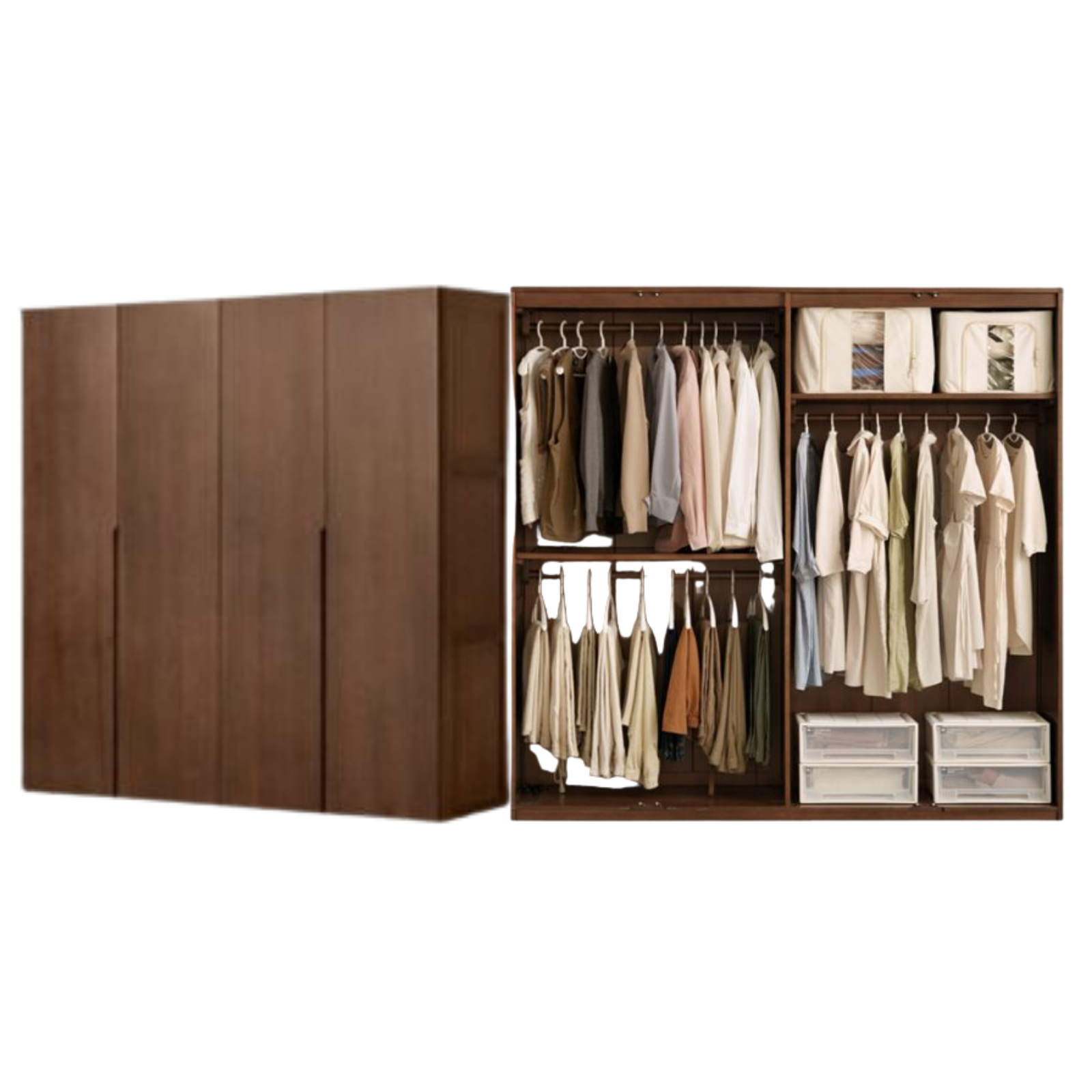 Black Walnut, Sandalwood Solid Wood Modern Style Wardrobe