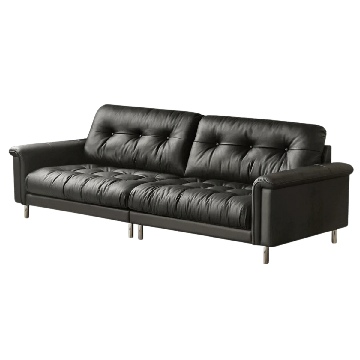 Genuine Leather Biscuit Tufted Leather Sofa with Track Arms