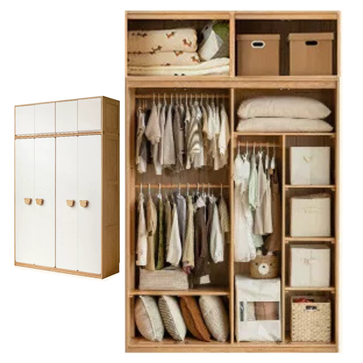 Oak Solid Wood Kids Wardrobe Combination