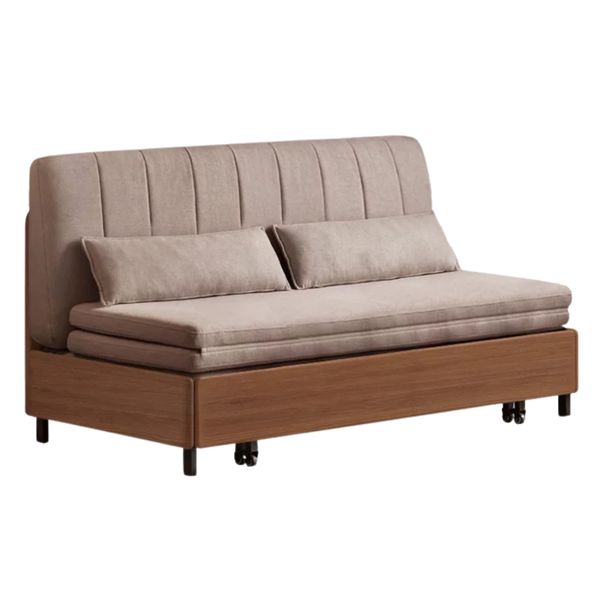 Beech, Birch Solid Wood Channeled Sofa Bed with Three-Fold Pull-Out Mechanism and Metal Legs
