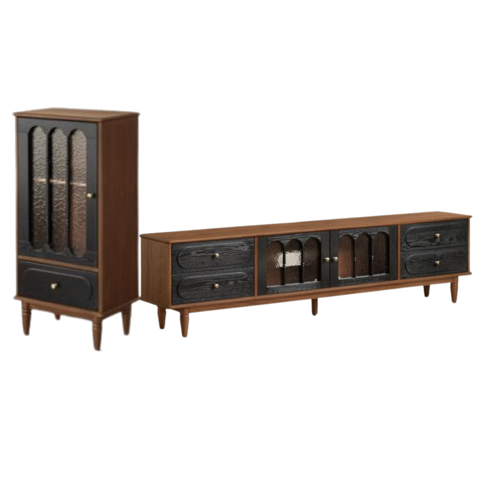 Black Walnut, Ash Solid Wood TV Cabinet with Integrated Storage, Vintage Style Floor Cabinet