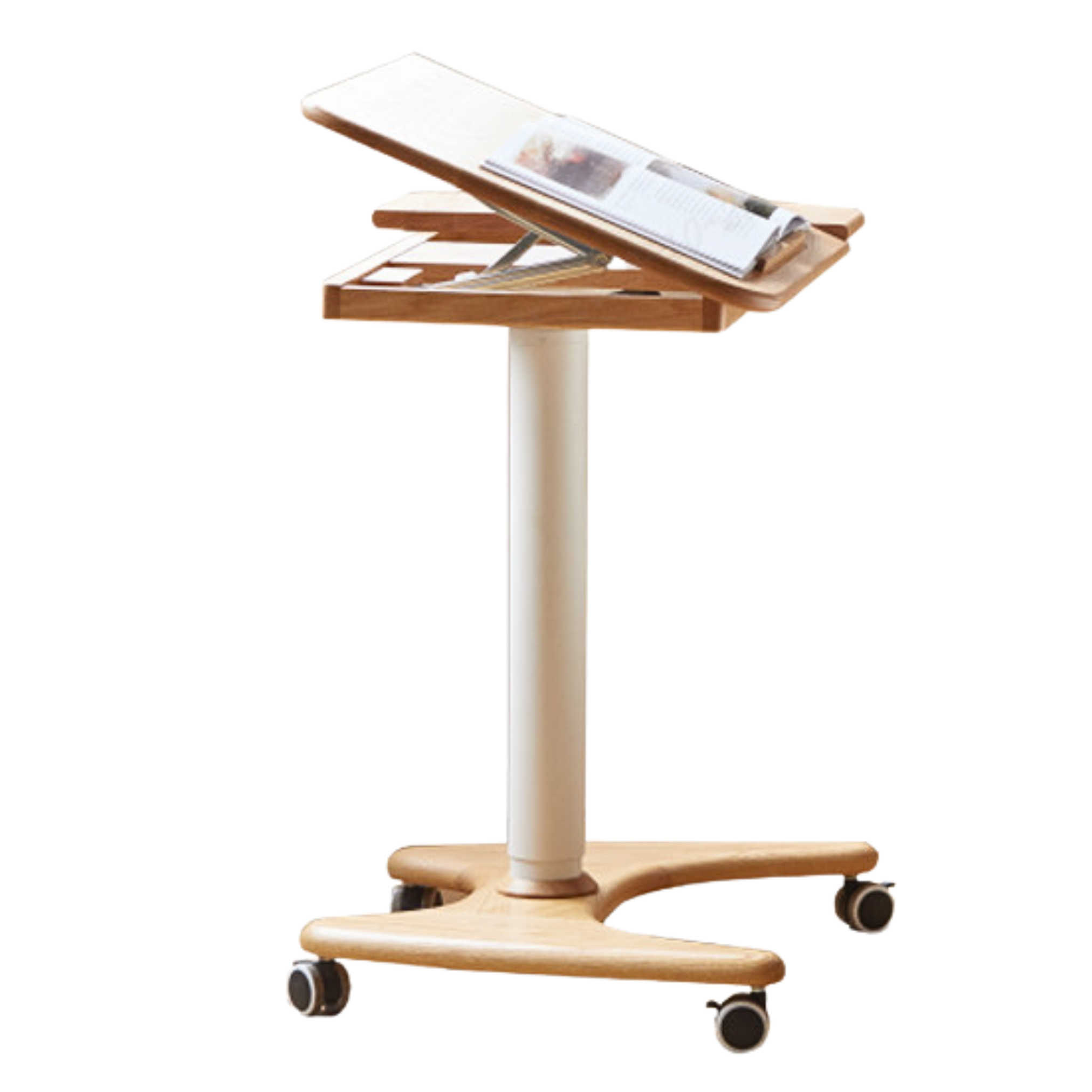 Oak, Ash Solid Wood Standing Desk Lifting Movable Side Table