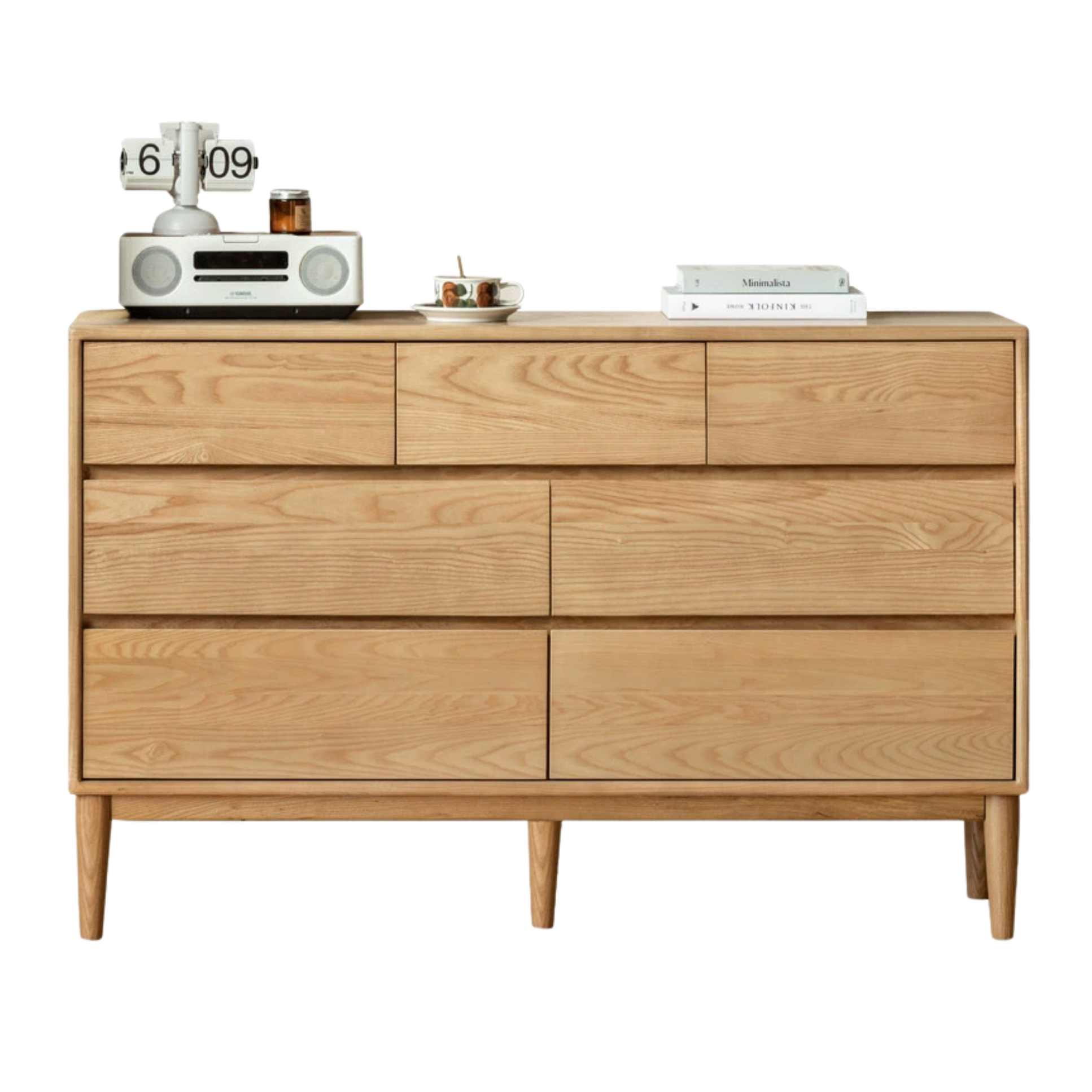 Ash Solid Wood Dresser, Drawer Storage Cabinet