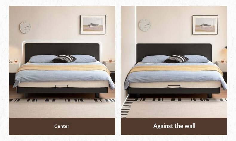 Rubberwood Solid Wood Bed — Modern Minimalist Large Slab Black Floating Bed