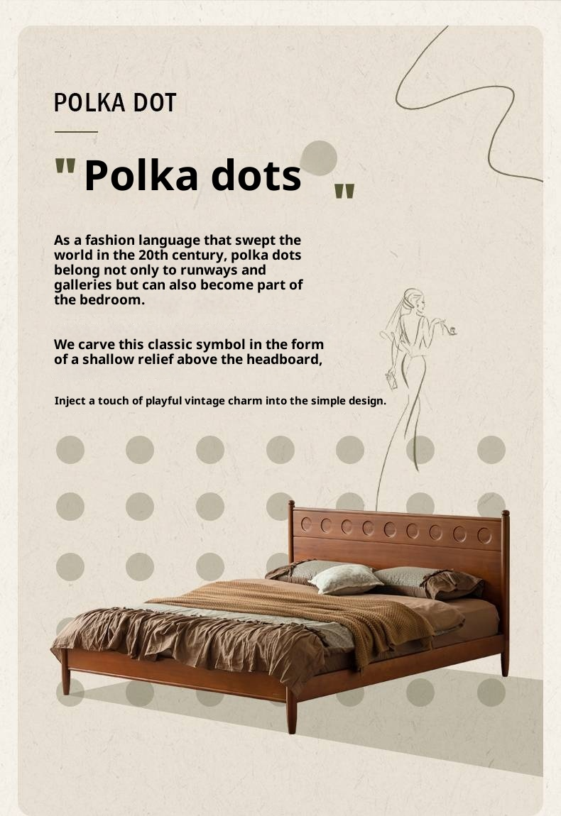 Poplar Solid Wood Bed, Bauhaus Vintage Style