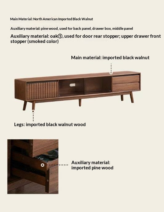 Black Walnut Solid Wood Italian Light Luxury Sliding Door TV Cabinet