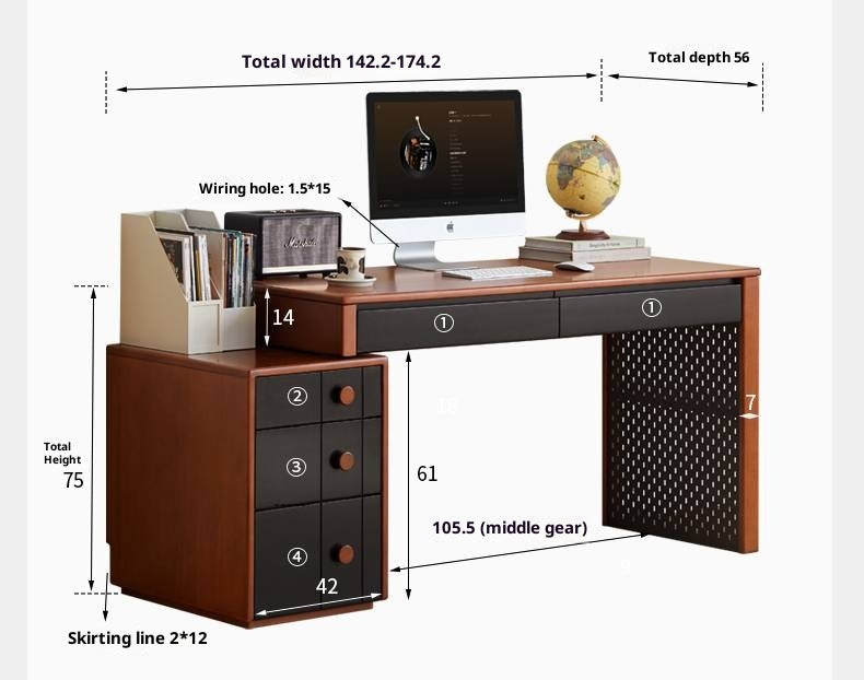 Poplar Solid Wood Desk Extendable Office Desk