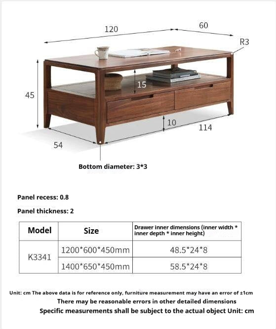 Black Walnut Solid Wood Four Drawer Coffee Table