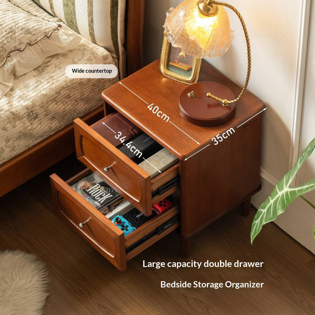 Black Walnut, Poplar Solid Wood French Retro Style Nightstand