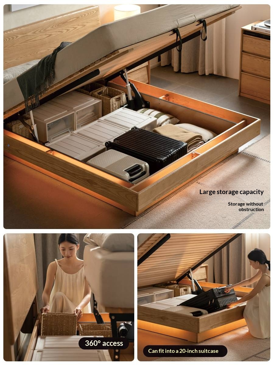 Ash Solid Wood Electric Storage Box Bed — Modern Minimalist Design
