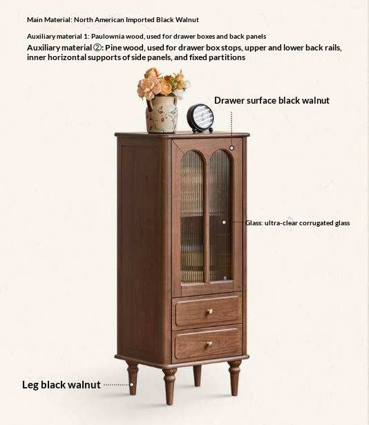 Black Walnut Solid Wood Side Cabinet with Glass Display