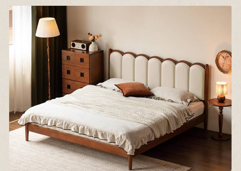 Poplar Solid Wood Bed, French Retro Style Piano Key Bed