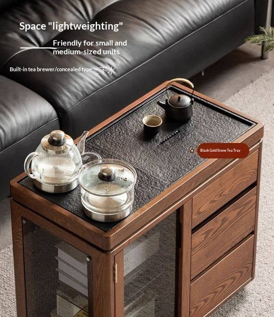 Ash Solid Wood Mobile Tea Cabinet Kettle Integrated