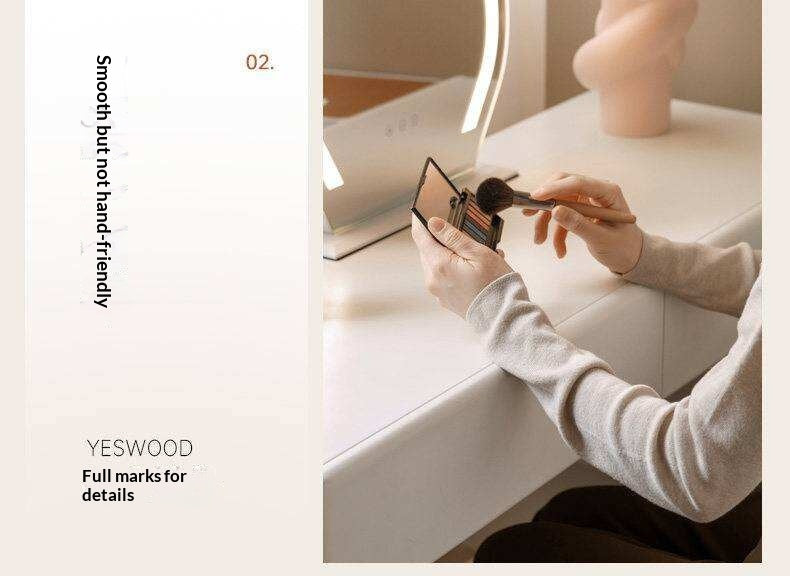 Solid Rubberwood Telescopic Vanity Table with Single-Layer Storage in White Cream