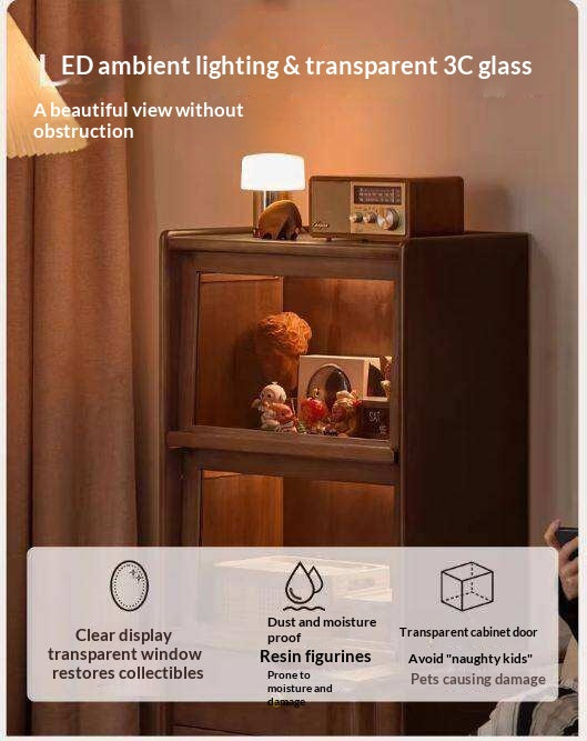 Sandalwood Solid Wood Side Cabinet with Storage and Light