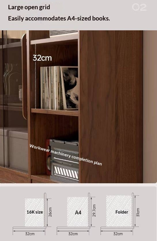 Black Walnut, Oak Solid Wood Floor-Standing Bookcase with Luxury Storage Cabinet