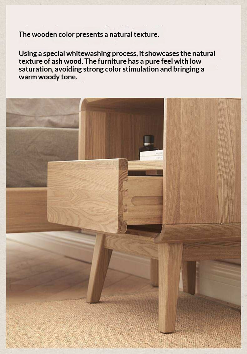 Ash Solid Wood Storage Modern Nightstand