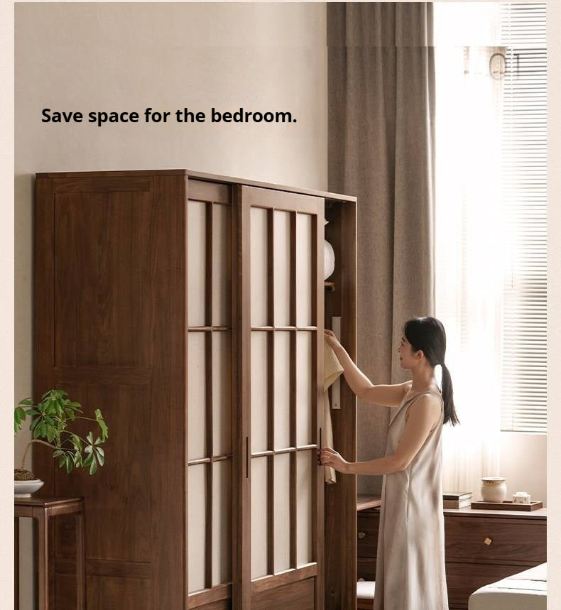 Black Walnut Solid Wood Wardrobe with Aesthetic Design