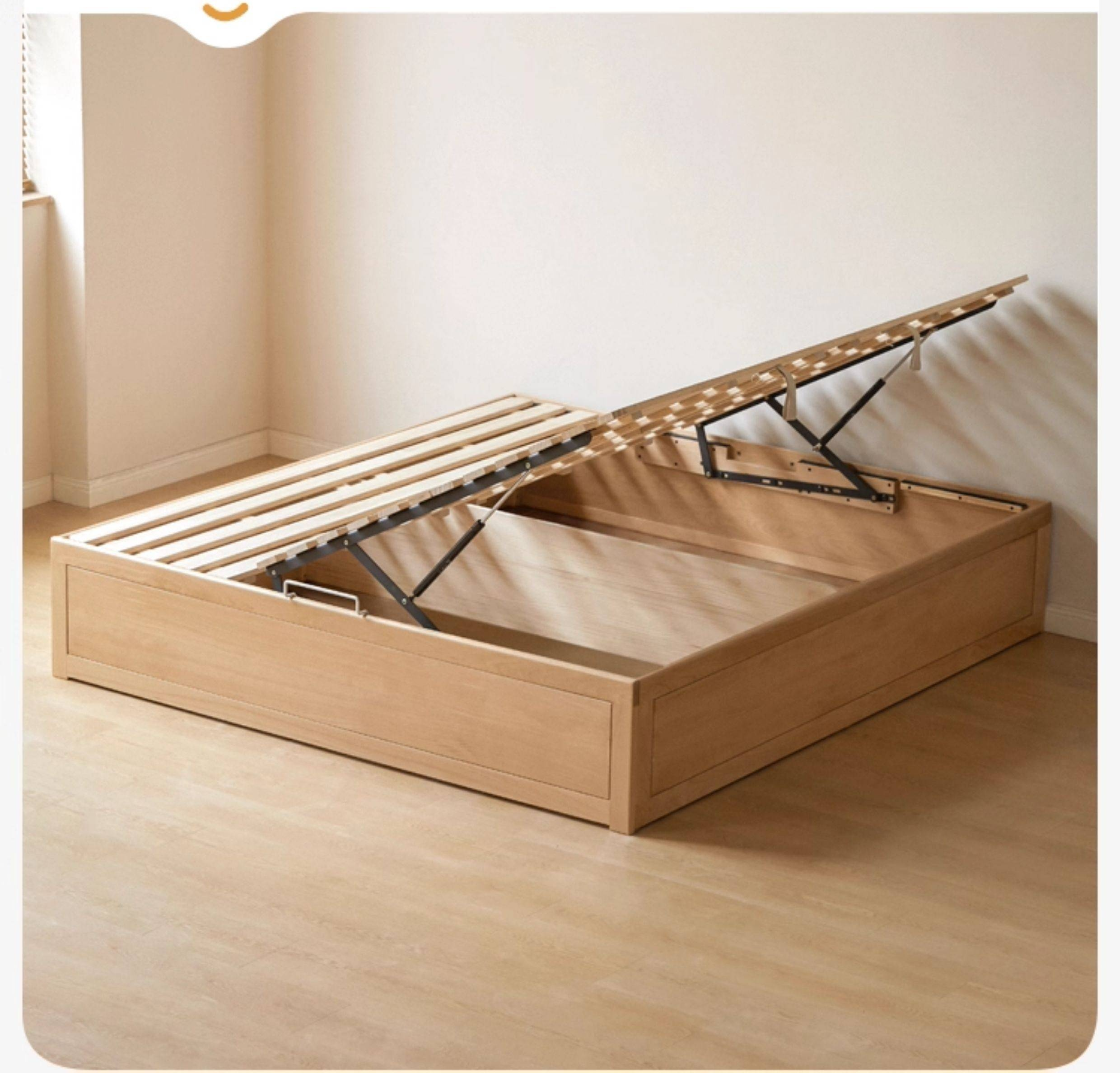 European Beech Solid Wood Platform Box Bed — Headboard-Free, Simple Design