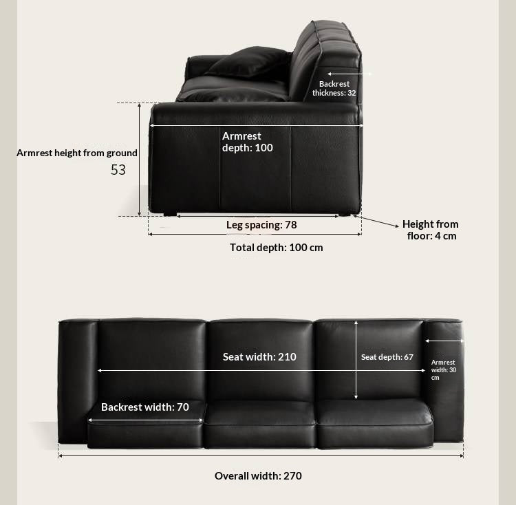 Full Grain Genuine Leather Sofa Contemporary Couch