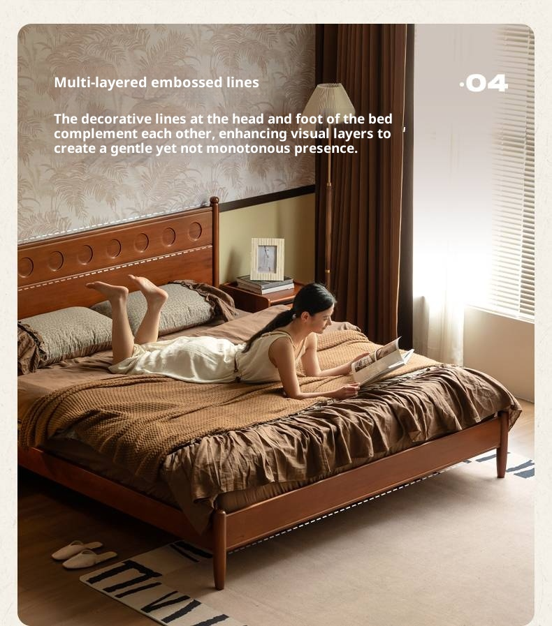 Poplar Solid Wood Bed, Bauhaus Vintage Style