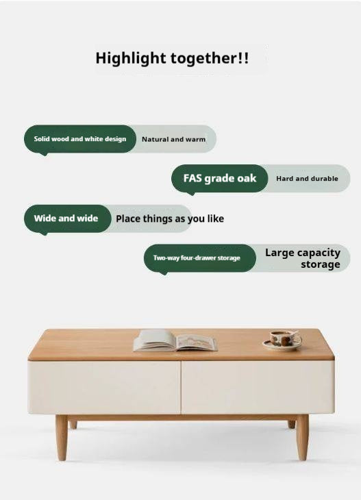 Oak Solid Wood Modern Coffee Table With Drawer