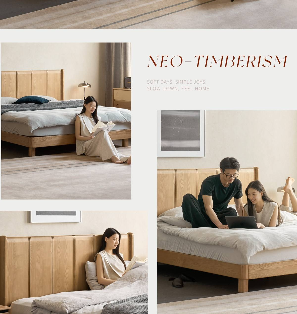 Ash Solid Wood Extra Tall Fluted Wood Headboard Platform Bed