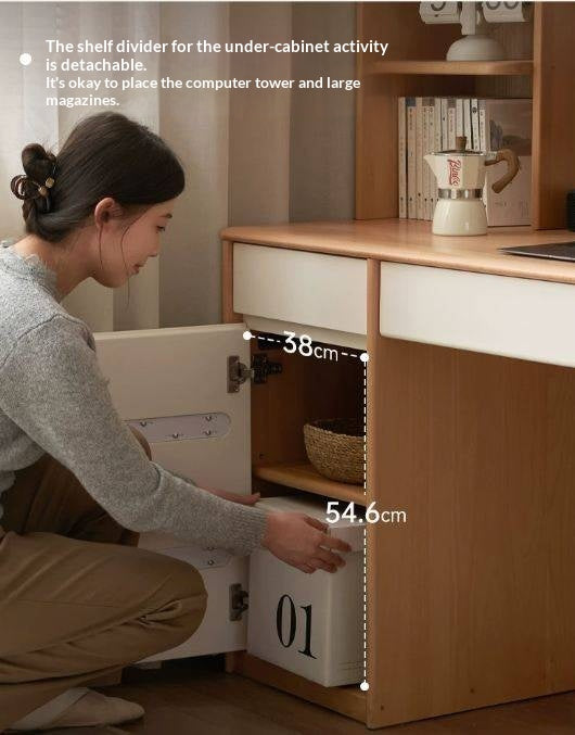 Beech Solid Wood Desk Bookshelf Integrated Study
