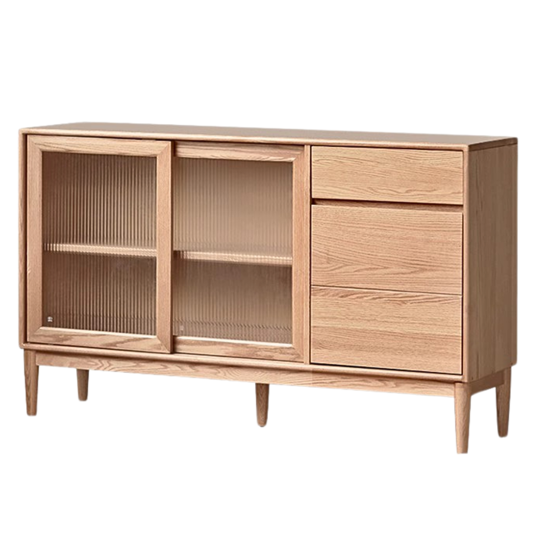 Oak solid wood modern dining sideboard against the wall,