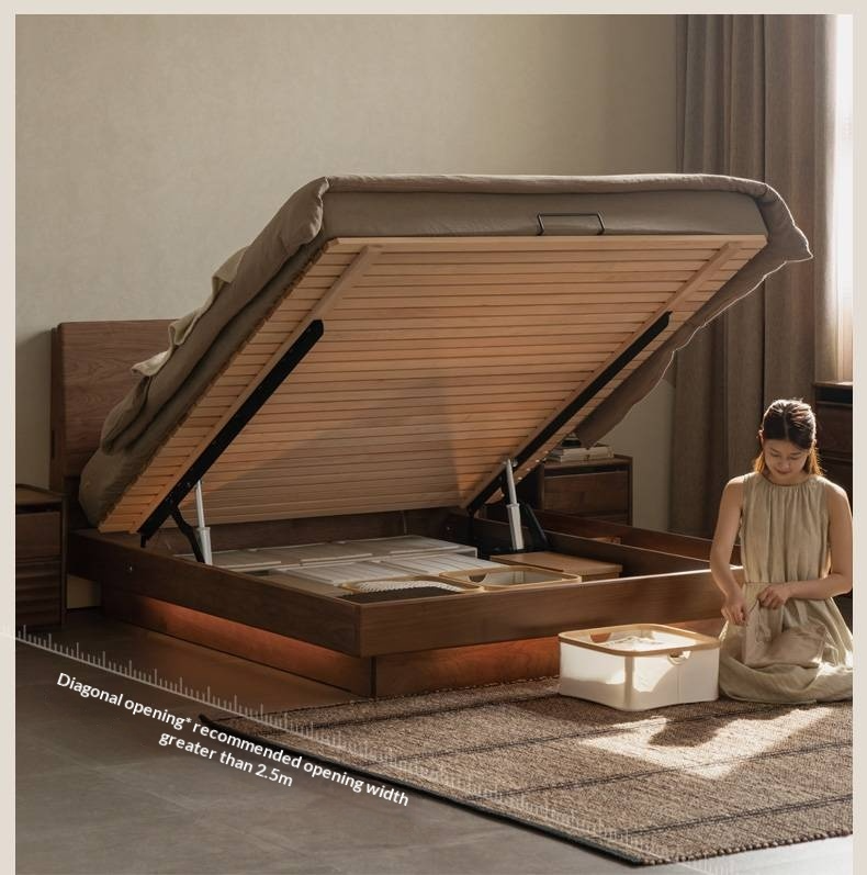 Black Walnut Solid Wood Italian Light Luxury Electric Suspended Box Bed