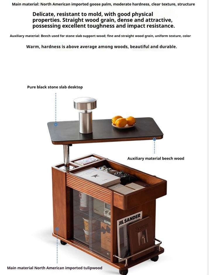 Poplar Solid Wood Elevating Rock Board Side Table