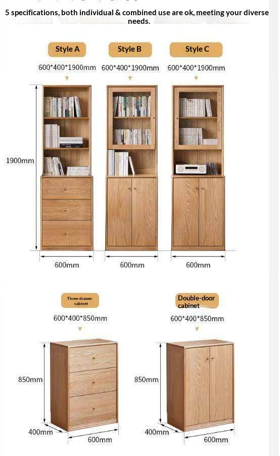 Oak Solid Wood Floor-To-Ceiling Combination Bookshelf, Glass Bookcase
