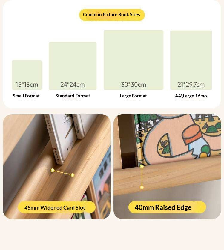 Poplar Solid Wood Children’s Bookcase with Drawing Board and Storage Shelf
