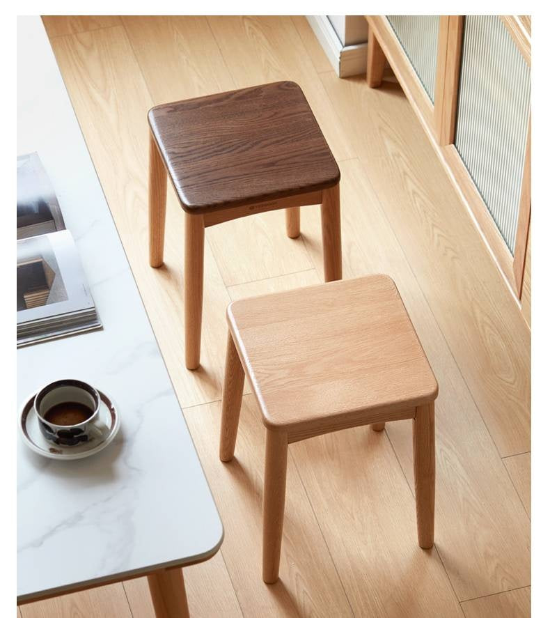4 pcs -Oak Solid Wood Square Stool
