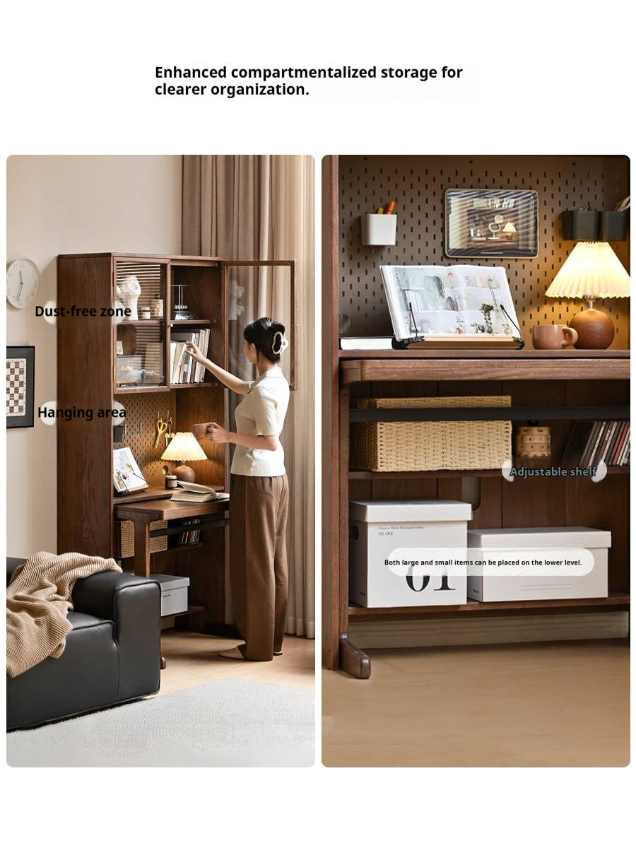 Oak, Black Walnut Solid Wood Office Desk With Integrated Bookshelf